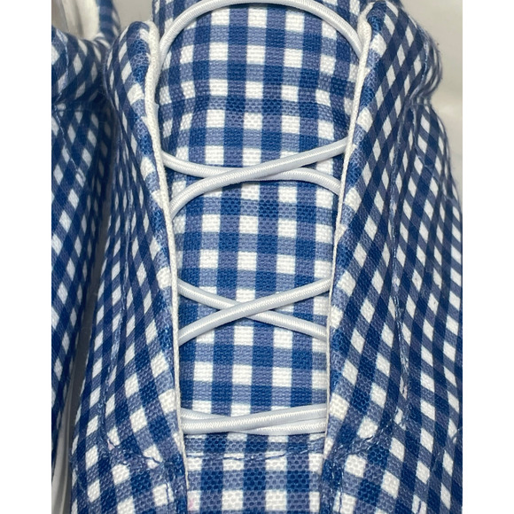 Comfortview Sz 9WW Slip-On Sneakers Navy Gingham Bungee Elastic Casual Flats - Picture 3 of 8